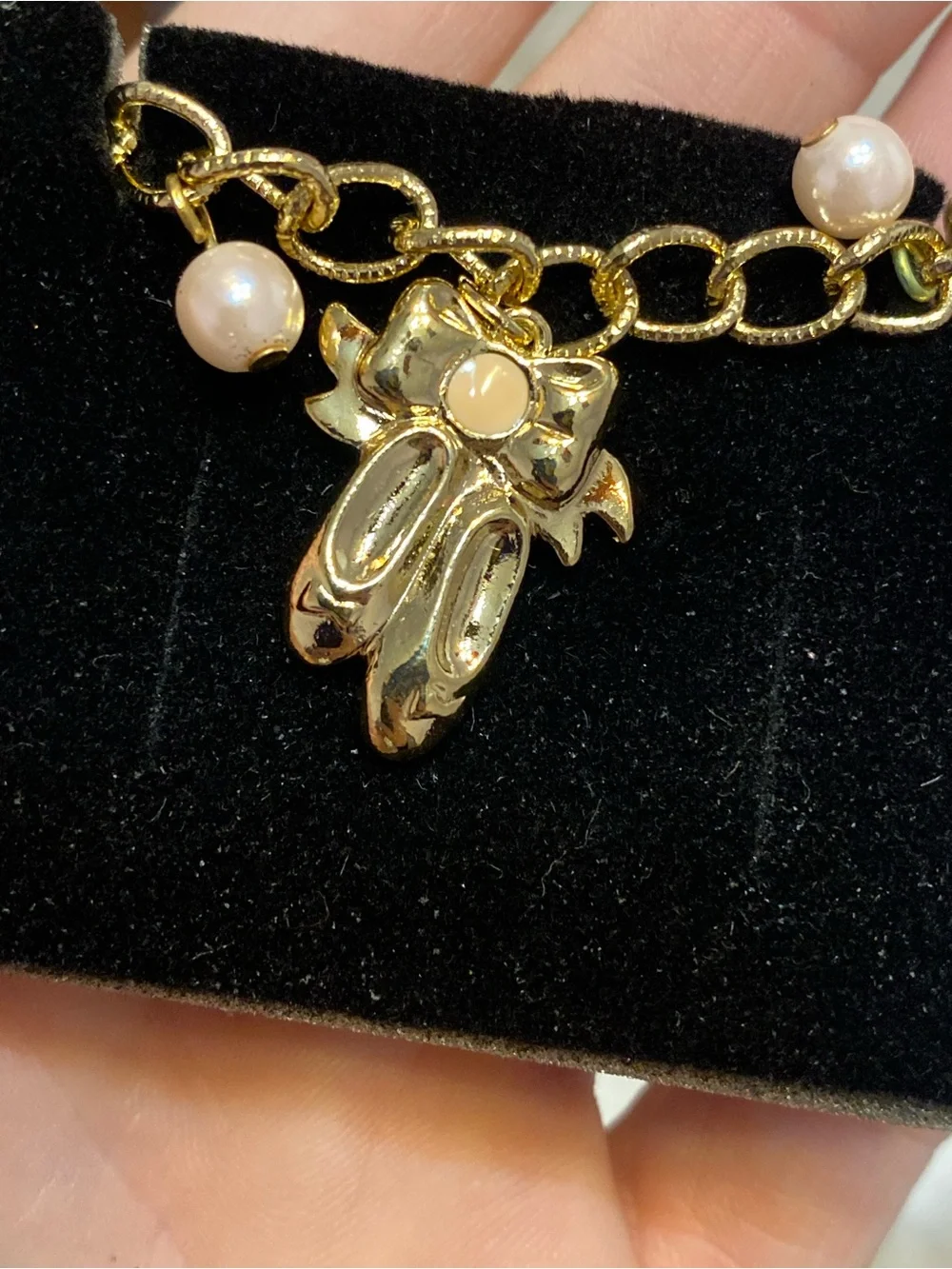 VTG ‘94 NOS Avon Pink Pearl Ballerina Gold Charm Bracelet Deadstock Kids Jewelry